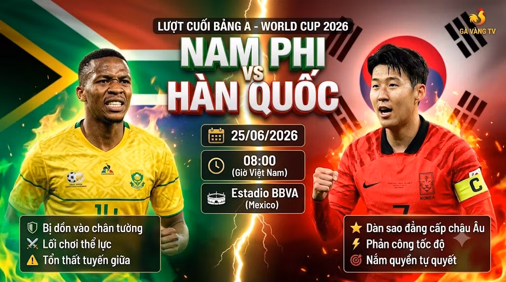 Nhận định trận đấu Nam Phi vs Hàn Quốc lượt cuối bảng A World Cup 2026 cập nhật trực tiếp trên Gavang TV